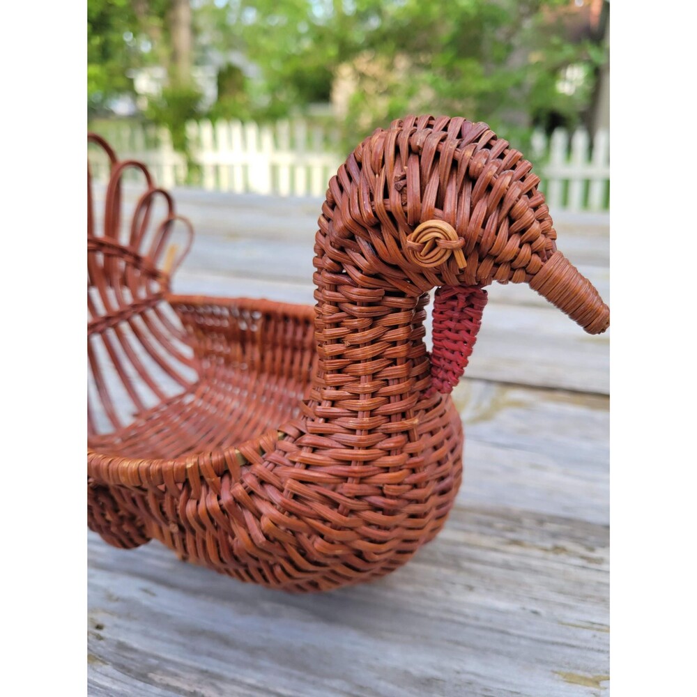Chicken Basket Hen Bird Shaped Woven Boho Cottagecore